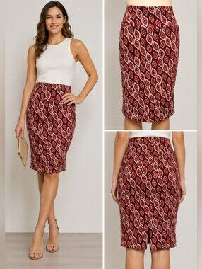 LuLaRoe Cassie Maroon Abstract Pencil Skirt Small, NWT